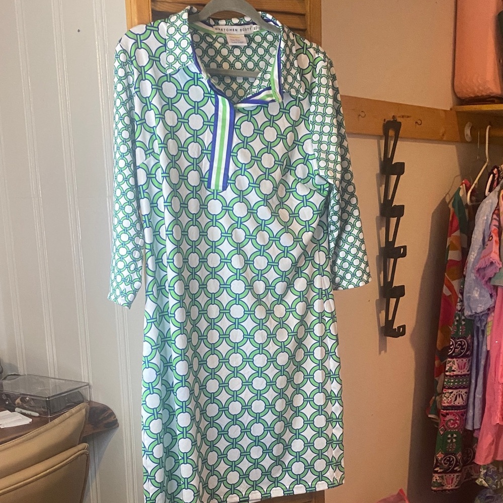 Gretchen Scott Designs Blue and Green Geometric Dress